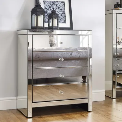 Mirrored 4 Drawer Chest with Crystal Handle