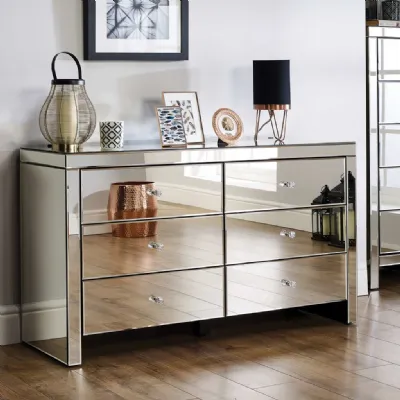 Severn Mirrored 6 Drawer Chest with Crystal Handle