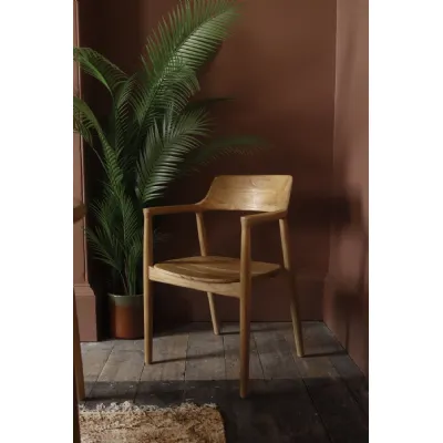Modern Natural Teak Wood Curved Arm Dining Chair