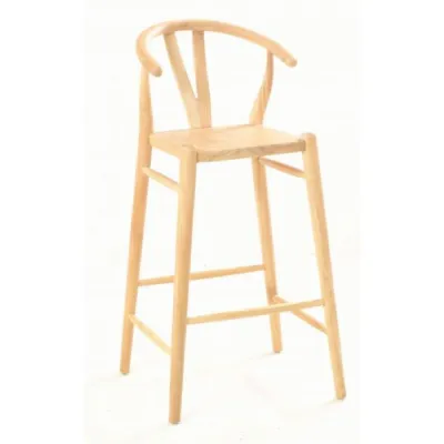 Modern Solid Wood Curved Back Short Bar Stool with Spindle Legs