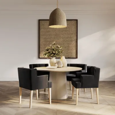 Modern Charcoal Linen Fabric Upholstered Winged Dining Chair with Arms