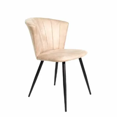 Modern Cream Moleskin Fabric Upholstered Dining Chair with Curved Backrest