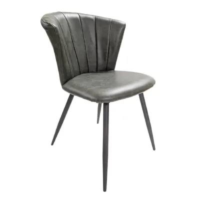 Pair of Green Leather Upholstered Curved Back Dining Chairs
