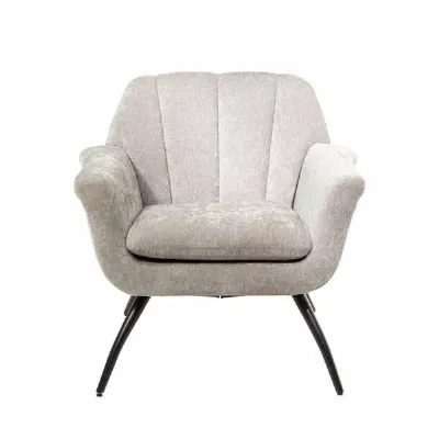Modern Chenille Upholstered Grey Cocktail Armchair with Curved Backrest