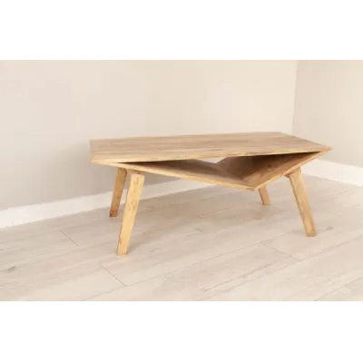 Natural Solid Mango Wood Geometric Side Table