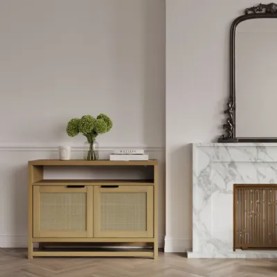 Modern Latte Pine Veneer Cabinet with Matte Grain Finish