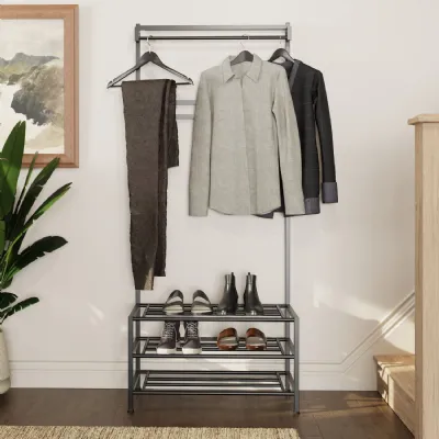 Industrial Urban Design Black Hallway Storage Rack With Hanging Rail