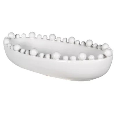 White Oval Bobble Edged Bowl