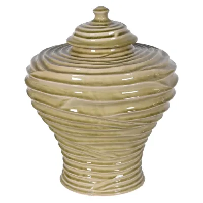 Large Sage Rippled Lidded Vase