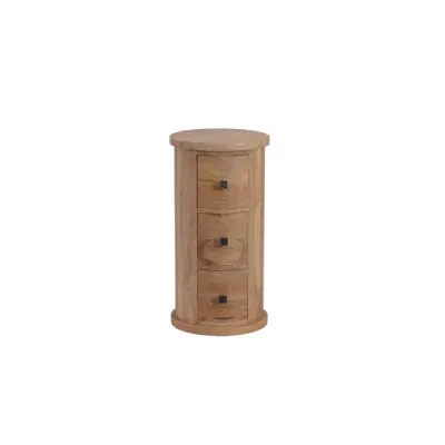 Rustic Natural Mango Wood 3 Drawer Drum Bedroom Chest