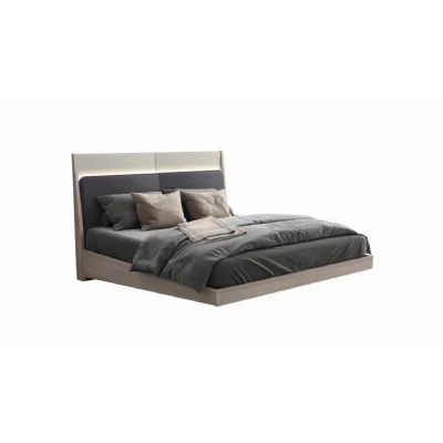 Beige Wooden King Size Floating Effect Bed with LED