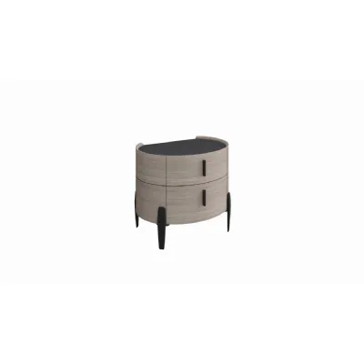 Beige Painted Rounded Night Stand with 2 Drawers