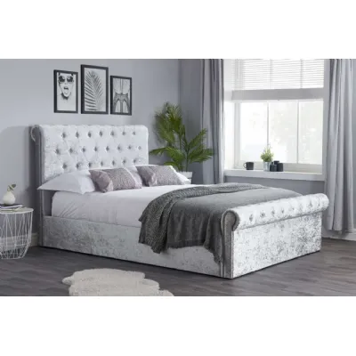 Grey Velvet Small Double Side Ottoman Bed Rolled Design