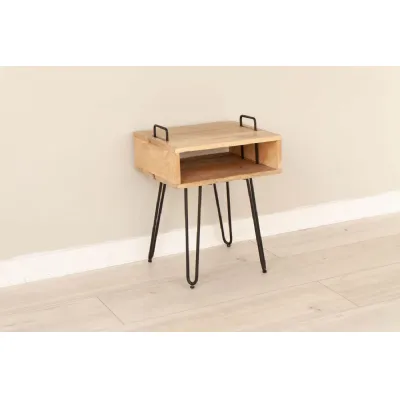 Natural Mango Wood Side Lamp Table with Iron Hairpin Legs