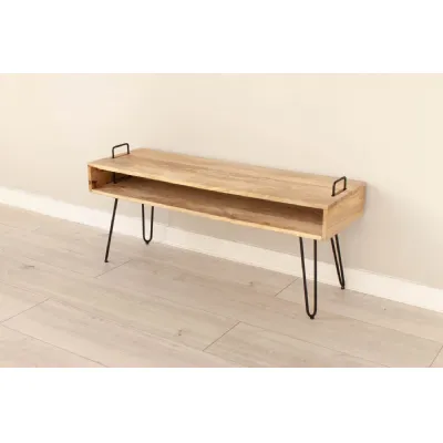 Natural Mango Wood Low TV Media Stand with Hairpin Legs