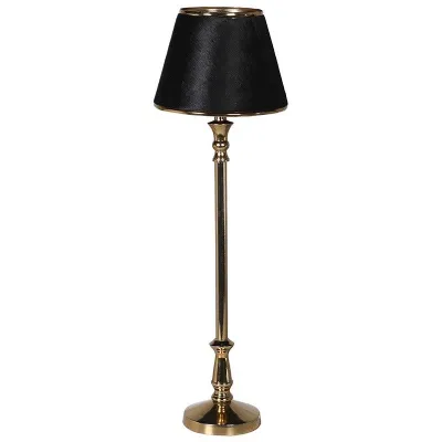 Gold Stem Lamp With Black Hide Shade