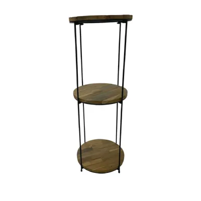 Industrial Recycled Wood and Metal Round 3 Tier Shelving Unit