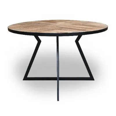 Industrial Natural Recycled Wood and Metal 4 Seater Round Dining Table