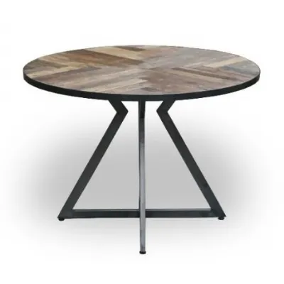 Modern Round Recycled Wood Bistro Table with Triangular Steel Legs