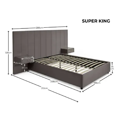 Sloan Bed Frame With Built In Side Tables Grey Velvet, Super King