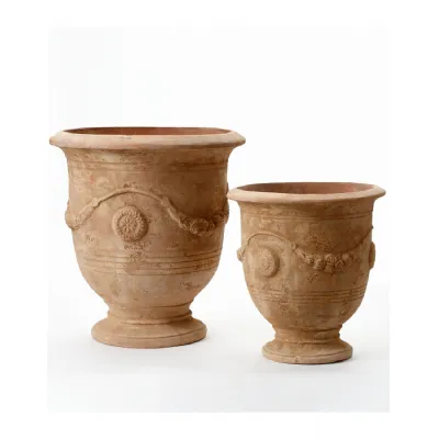 Set Of 2 Extra Large Terracotta Garden Planters With Ornate Design