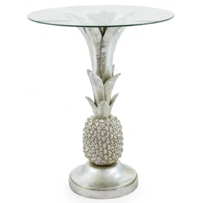 Antique Silver Pineapple Round Side Table with Glass Top
