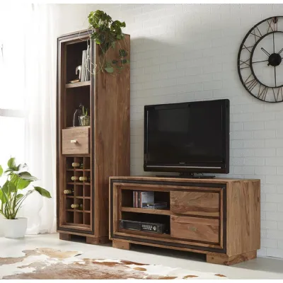 Natural Sheesham Wood 1 Drawer Tall Wine Bookcase