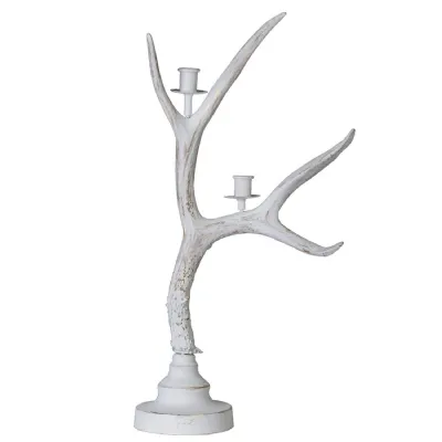 White Wash Antler Candle Holder