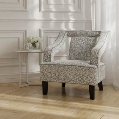 Elephant Grey Textured Fabric Armchair Black Wooden Legs