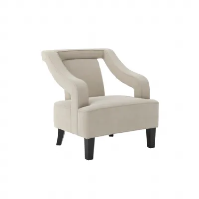 Ivory Velvet Fabric Armchair with Black Wooden Legs