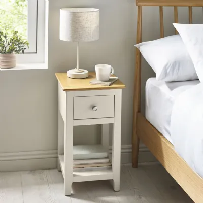 Somerset Truffle Grey And Oak Compact 1 Drawer Bedside Table With Shelf
