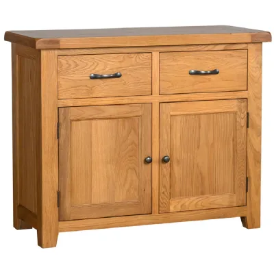 White Waxed Oak 2 Door 2 Drawer Small Sideboard