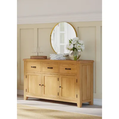 Lacquered White Oak 3 Door 3 Drawer Wide Sideboard