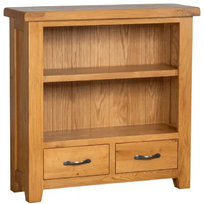 Waxed White Oak 2 Drawer Low Bookcase with Open Shelf