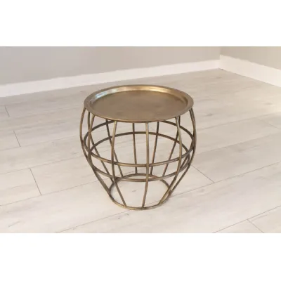 Aged Brass Steel Basket Shaped Round Large Coffee Table