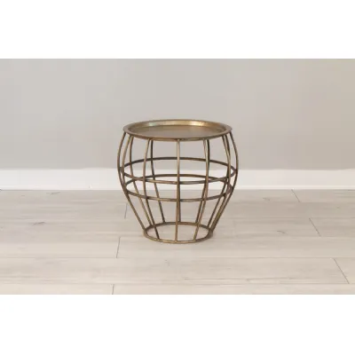 Aged Brass Steel Basket Shaped Small Round Coffee Table