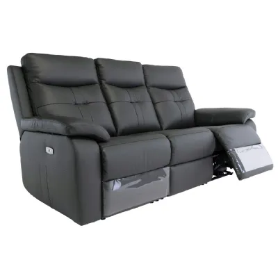 Charcoal Leather 3 Seater Electric Power Recliner Sofa
