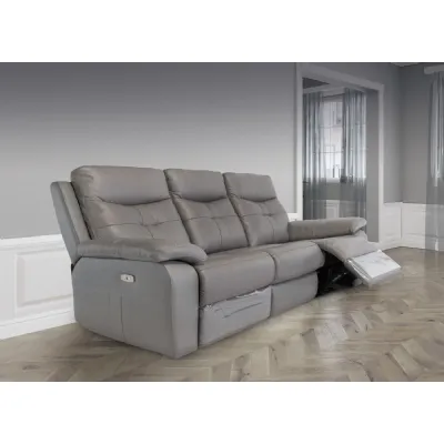 Grey Leather 3 Seater Electric Power Recliner Sofa
