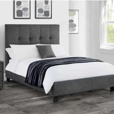 Grey Linen Upholstered 4ft6 Double Bed with High Buttoned Headboard
