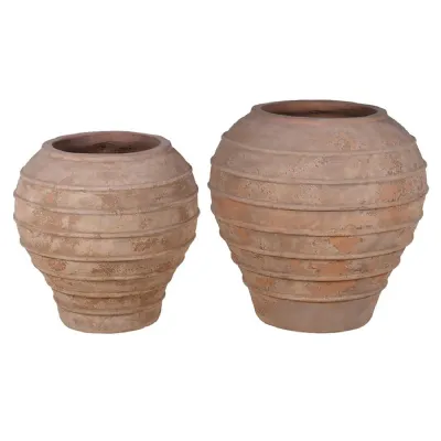 Set of 2 Ribbed Bulbous Planters