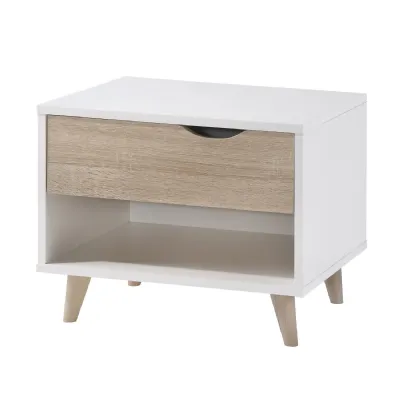 Matt White and Oak Fronted 1 Drawer Bedside Chest