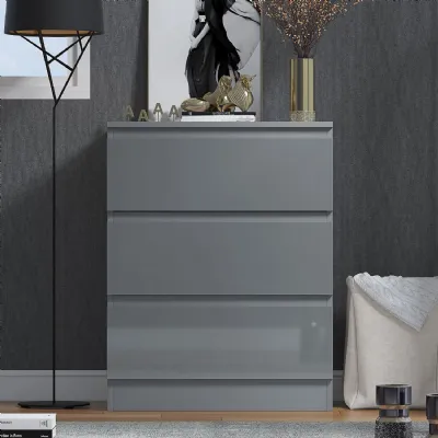 Stora 3 Drawer Chest of Drawers Grey Gloss Front