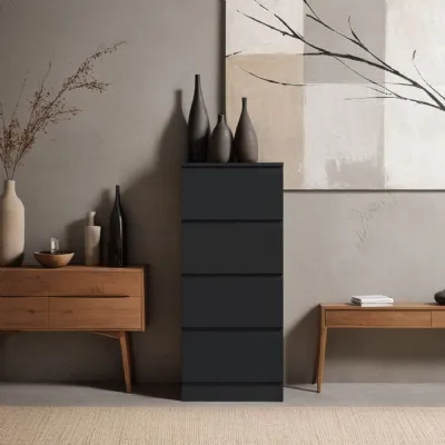 Stora 4 Drawer Chest of Drawers Black Gloss Front