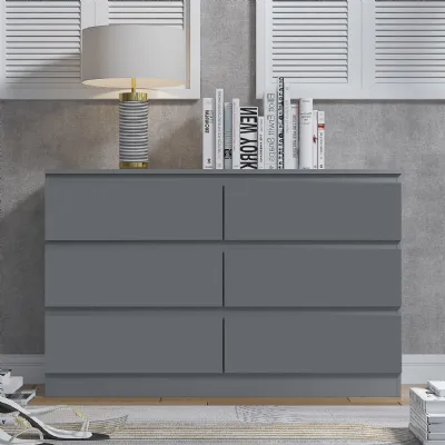Stora 6 Drawer Wide 3+3 Chest Of Drawers Matt Dark Grey