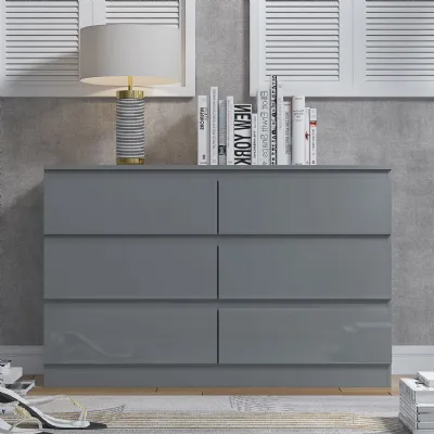 Stora 6 Drawer Wide 3+3 Chest Of Drawers Grey Gloss Front