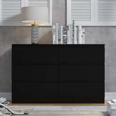 Stora 6 Drawer Wide 3+3 Chest Of Drawers Matt Black