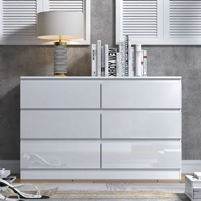 Stora 6 Drawer Wide 3+3 Chest Of Drawers White Gloss Front
