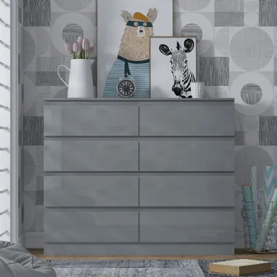 Stora 8 Drawer Wide 4+4 Chest Of Drawers Grey Gloss Front