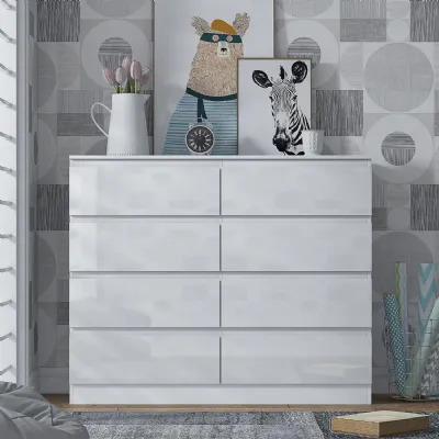 Stora 8 Drawer Wide 4+4 Chest Of Drawers White Gloss Front
