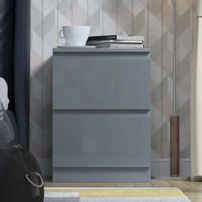 Stora 2 Drawer Bedside Cabinet Grey Gloss Front